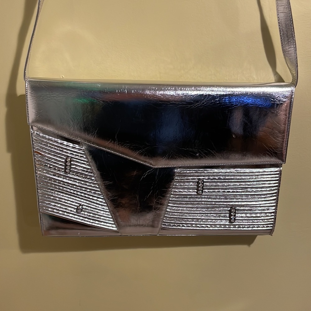 Metallic Silver Clutch or Shoulder Purse by BELTRAMI Envelope  13.5”x9.5”x1.5”